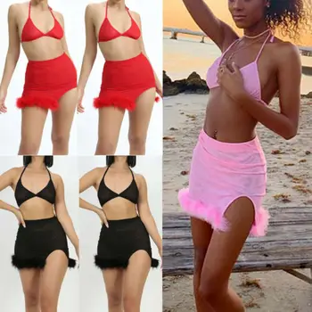 

New Stylish Women's Sexy Club Beach Cloth Sets Sling Sleeveless V-neck Halter Bandage Bra Tops and High-waist Burr Skirt S-XL