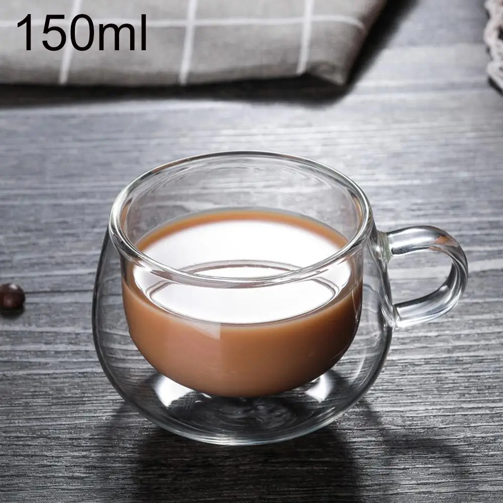 

150ml Double-layer Thermal Glass Cup Heat Resistant Tea Coffee Milk Drinking Insulation Heat Resistant Mug Handle Drinkware