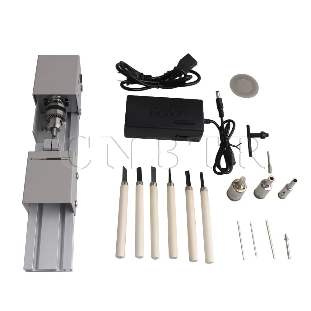 

CNBTR DC12-24V Silver Micro Beads Lathe Machine Woodworking Polishing Cutting Drill Rotary Tool with High Speed Saw Blade