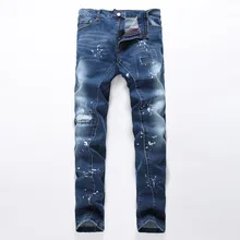 Europe and the United States patch Ink Hole Men Elasticity Slim Street Harlan jeans