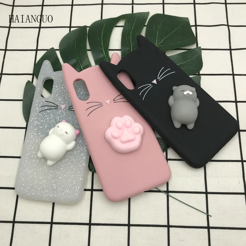 

3D Squishy beard cat For iPhone X Case 3D Cute Cartoon Animal Cat Ear Silicone Case For iPhone 5 5S SE 6 6S 7 8 Plus cover Capa