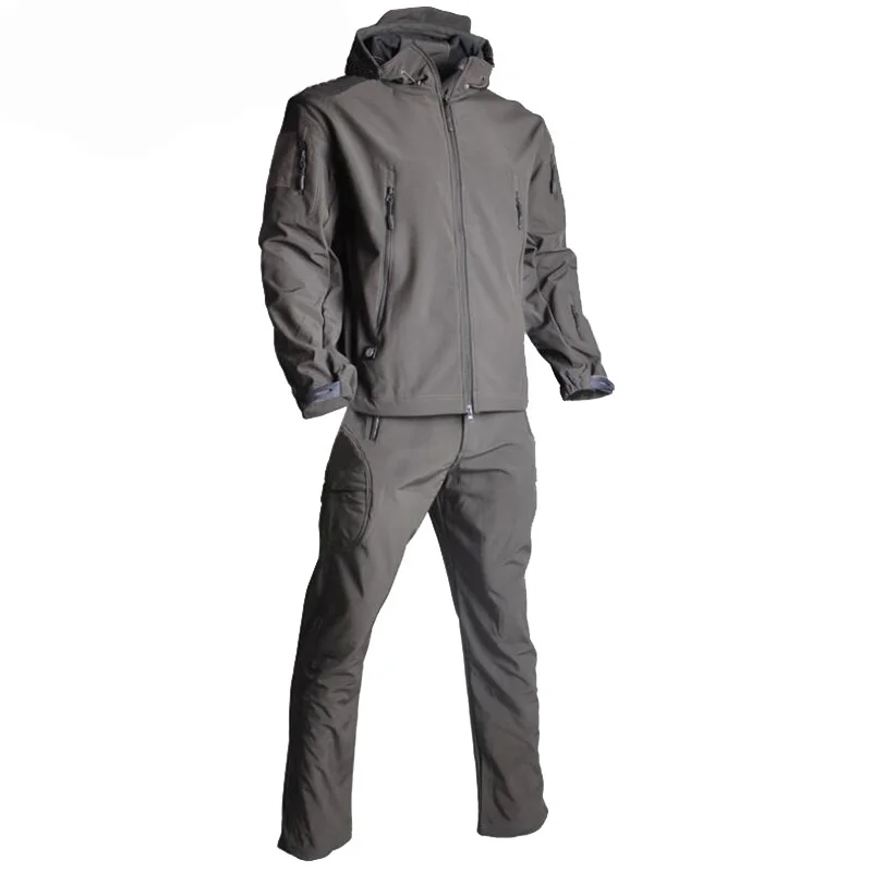 Jacket + Calças Camuflagem ao ar Roupas de Caça Acampamento à Prova Ternos com Capuz Softshell Tático Define Livre Militar Caminhadas Vento Tad Men 19 caça militar caminhadas acampamento à prova vento ternos com capuz