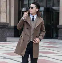 Blue 2016 new arrival autumn slim sexy trench coat men khaki black outerwear mens trench coat clothing belt big size S - 9XL khaki trench coat with self tie belt