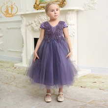 Nimble/Одежда для девочек; летняя одежда принцессы; Вечерние Платья с цветочным узором для девочек; одежда из сетчатой ткани для свадьбы; бальное платье для девочек