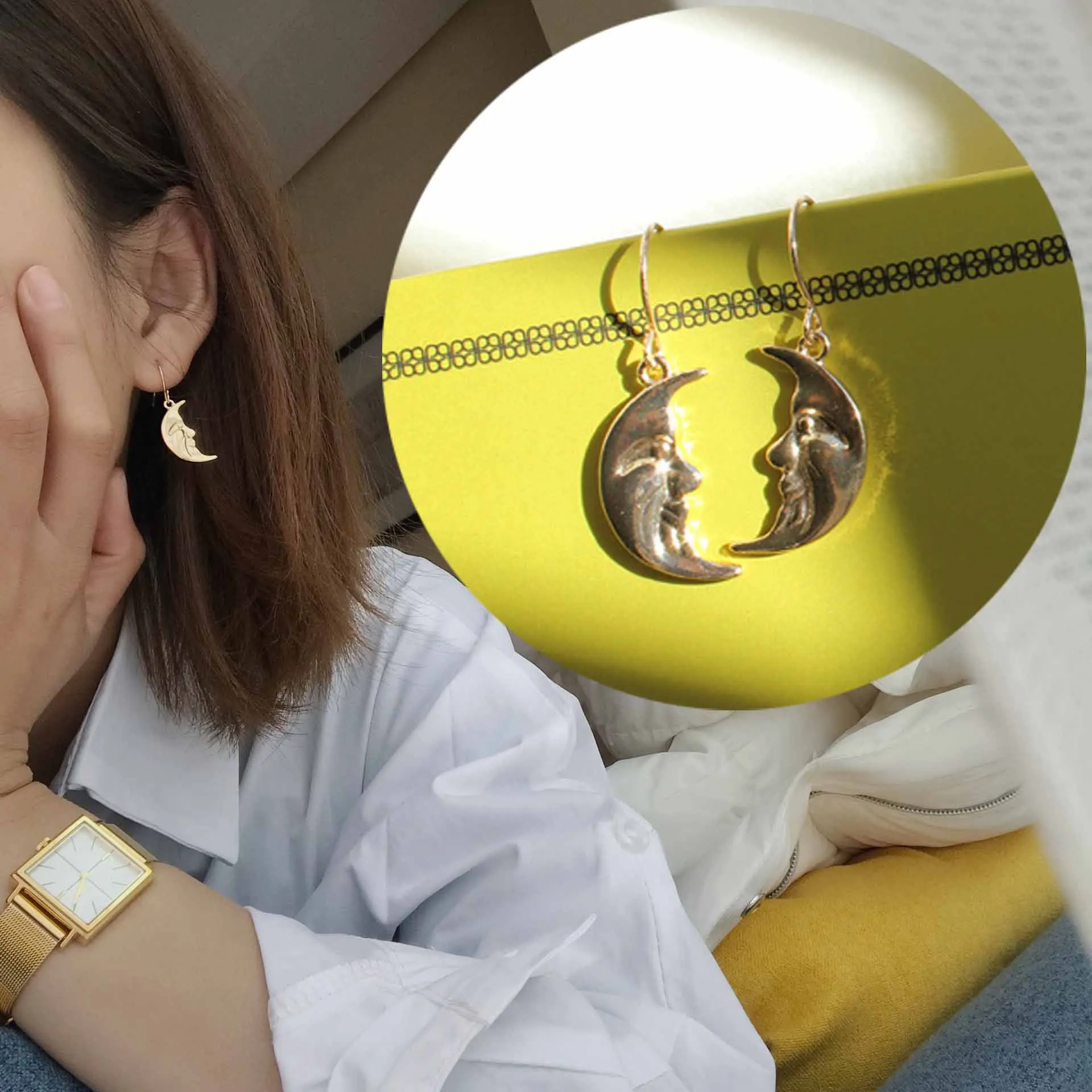 Женские винтажные двусторонние серьги с Луной золотого цвета 2019|earrings for|earrings for