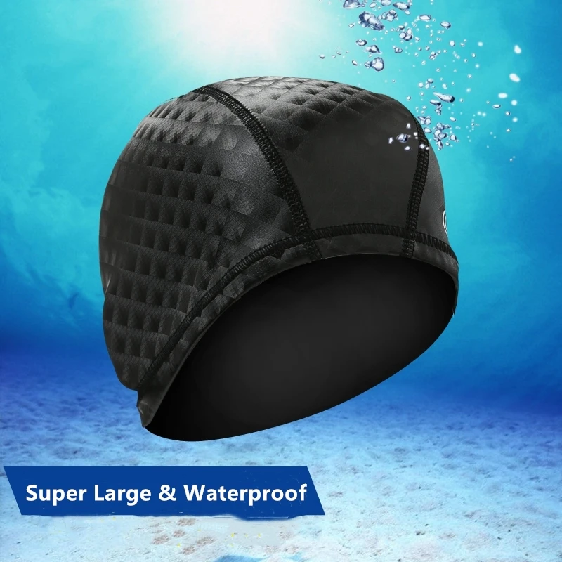 2018 PU Waterproof Swimming Caps Protect Ears Long Hair Sports Swim Pool Hat Solid Swimming Cap