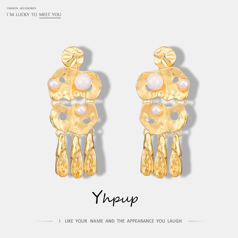 Yhpup,, золотые, серебряные, цинковый сплав, имитация жемчуга, металлические подвески, брендовые, трендовые, очаровательные, большие, длинные серьги, boucles d'oreuilles
