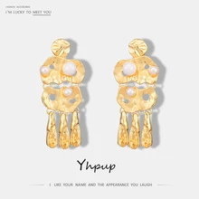 Yhpup,, золотые, серебряные, цинковый сплав, имитация жемчуга, металлические подвески, брендовые, трендовые, очаровательные, большие, длинные серьги, boucles d'oreuilles