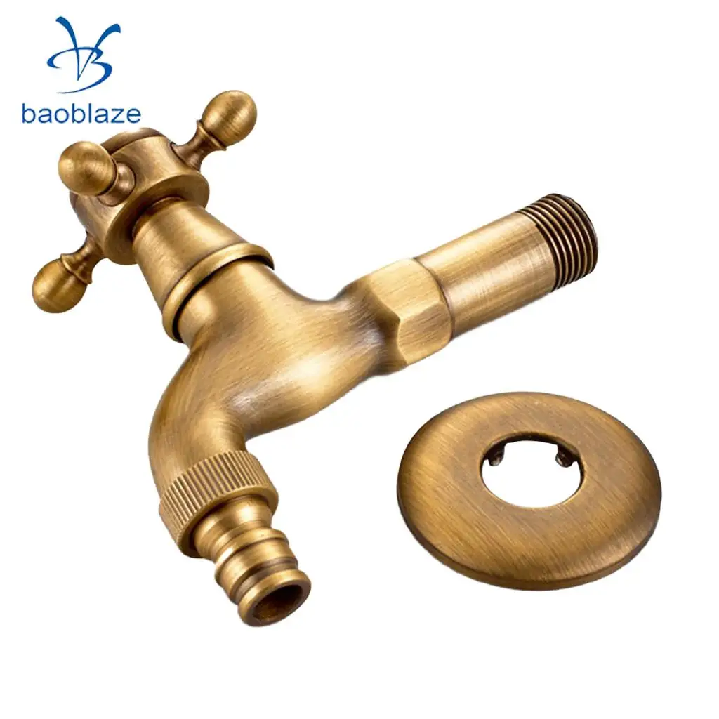 Antique Brass Wall Mount Outdoor Faucet Garden Bibcock Tap Mop Pool Faucet Laundry Sink Cold Water Tap