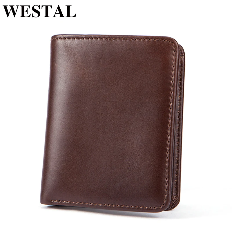 Мужской кошелек WESTAL из натуральной кожи короткий с отделением для монет|wallet