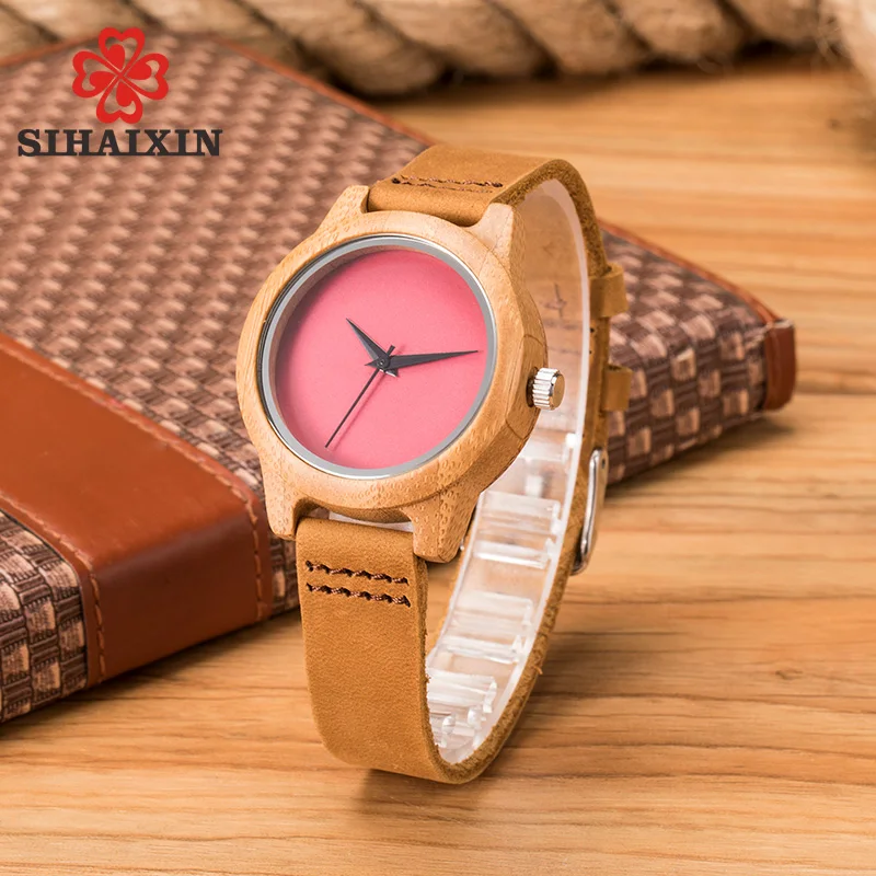 SIHAIXIN Женские бамбуковые часы женские Reloj Mujer модные из мягкой кожи Бесплатная