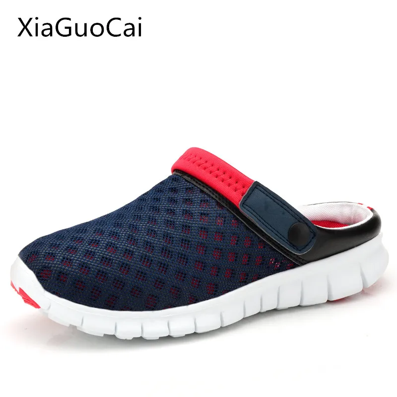 Летние сетчатые мужские сандалии дышащие легкие пляжные шлепанцы въетнамки черные и красные мужские туфли X930 35