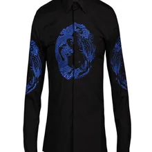 Плюс размер Дракон вышивка мужская рубашка осень весна корейский Тонкий Бизнес хлопок Повседневная рубашка Топы Camisa Masculina