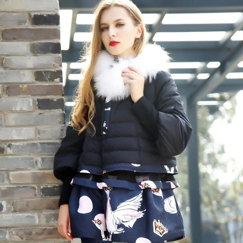 

100% Real Luxury Raccoon Large Fur Collar Hooded Winter Jackets 2019 Fashion European Style 90% Down Parka Skirt Coat WUJ0796