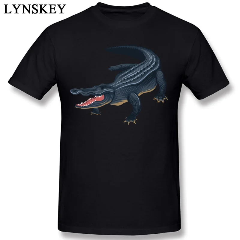 Printed On Tops Tees for Men Cheap Autumn Round Neck 100% Cotton Short Sleeve T Shirts crocodile Crazy Tee-Shirts Top Quality black