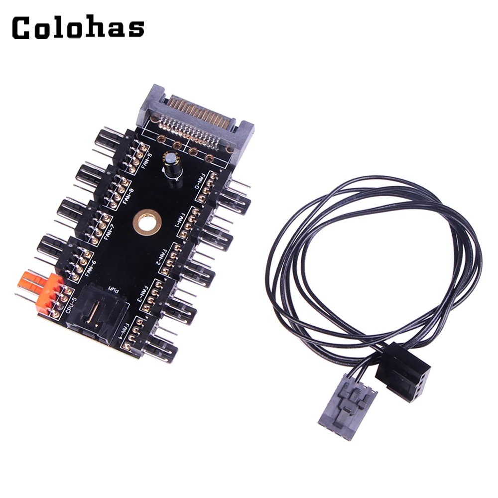 Power SATA Powered 4-pin PWM Hub Control Cooling Fan cpu FAN HUB Chassis