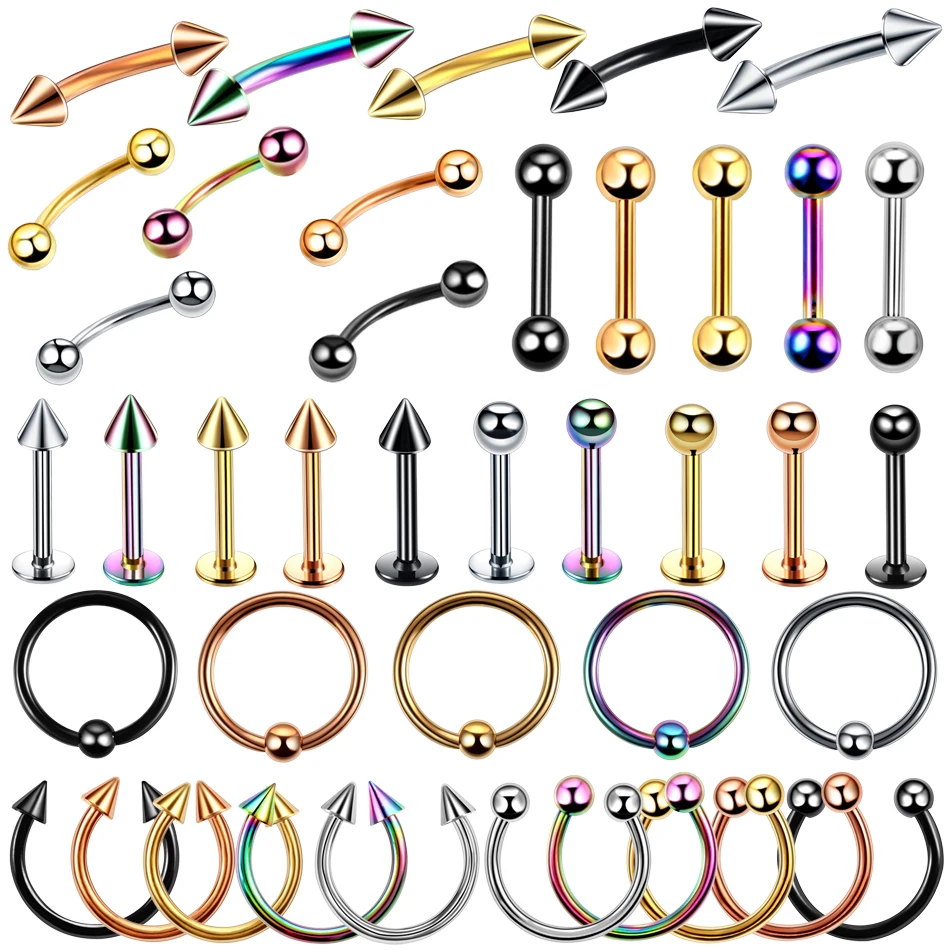 8pcs/lot Steel Ear Piercings Nose Ring Lip Ring Eyebrow Piercings Ear Helix Ring Captive Bead Rings Body Jewelry Piercings Lot