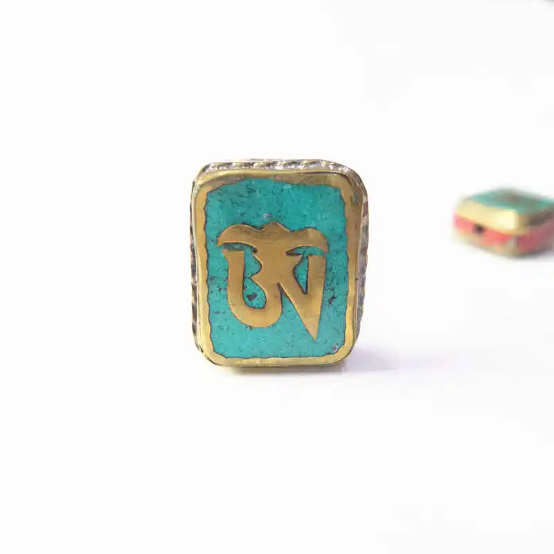 

Nepal Handmade Metal Beads Tibetan OM Amulet Bead Inlay Colorful Stone NBB123