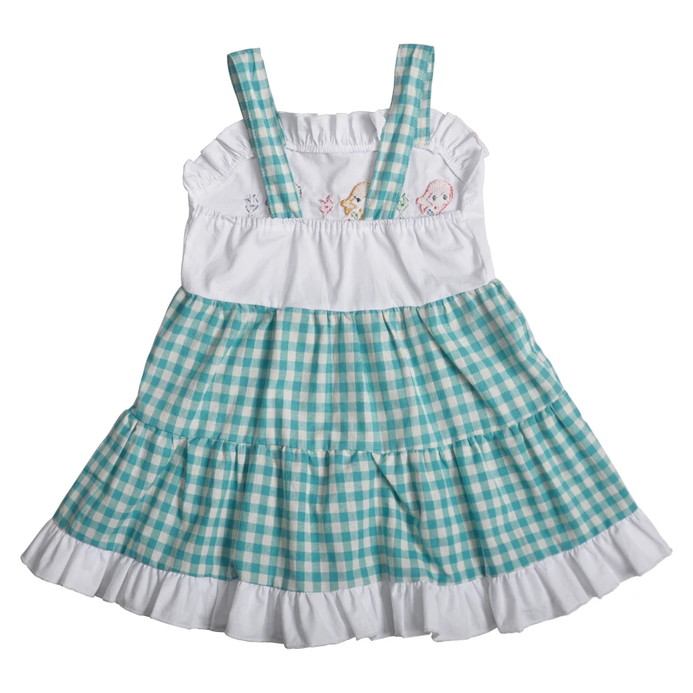 Летняя эксклюзивная хлопковая одежда для детей, одежда с вышивкой русалки для девочек, тканый клетчатый костюм, 2GK903-1156-HY
