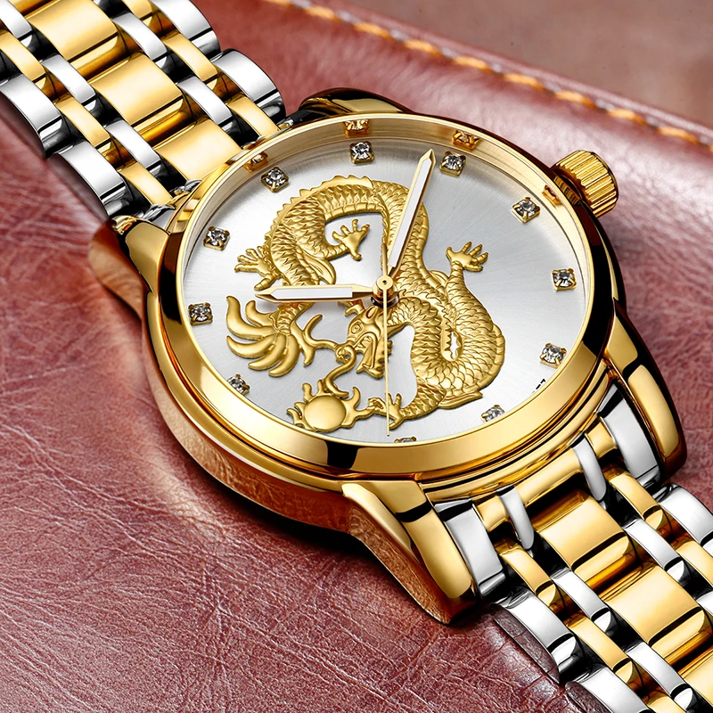GUANQIN, мужские часы, Лидирующий бренд, роскошные золотые часы, мужские, дракон, водонепроницаемые часы, мужские, Erkek Kol Saati, кварцевые часы, Relogio Masculino