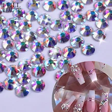 Полная красота 1440 шт Кристальные AB блестящие 3D Стразы для ногтей без горячей фиксации с плоской задней стороной Стеклянные Камни DIY серебряные украшения для дизайна ногтей CH540