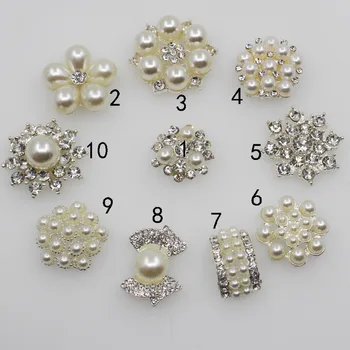 

Fashion New 10pc Rhinestone Pearl Buttons Silver Wedding Decoration DIY Flatback Clothing Scrapbooking Crafts Accessories
