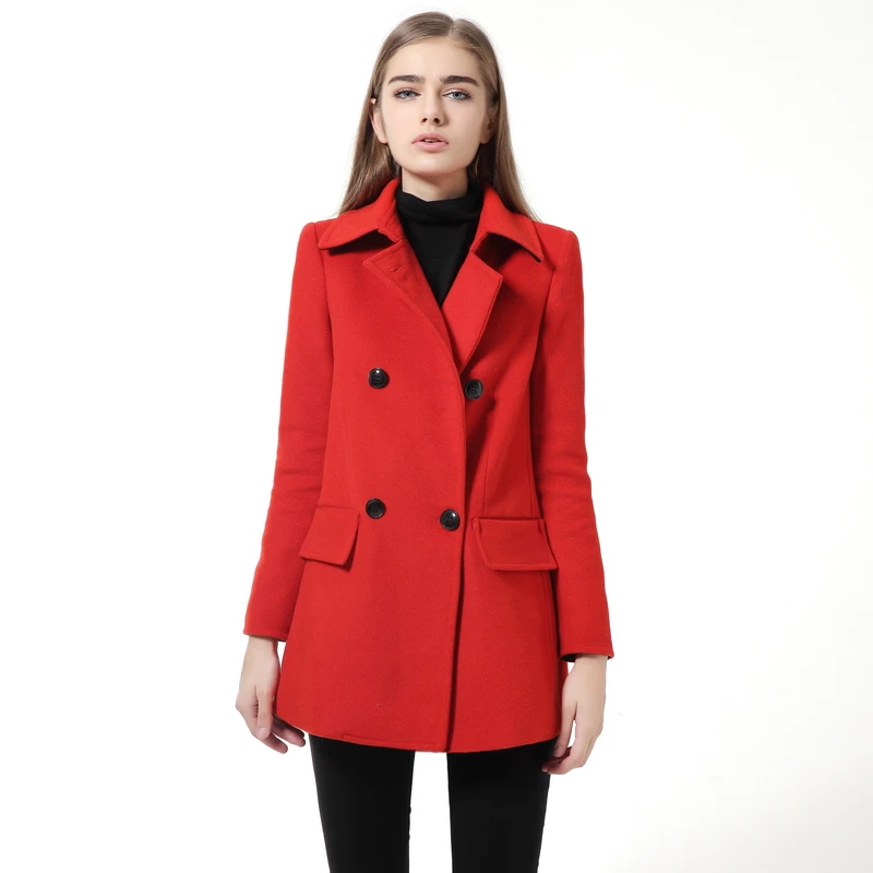 Winter Jacket Women Red Wool Coat 2016 New Manteau Femme Slim Long Sleeve Cloak Woolen Winter