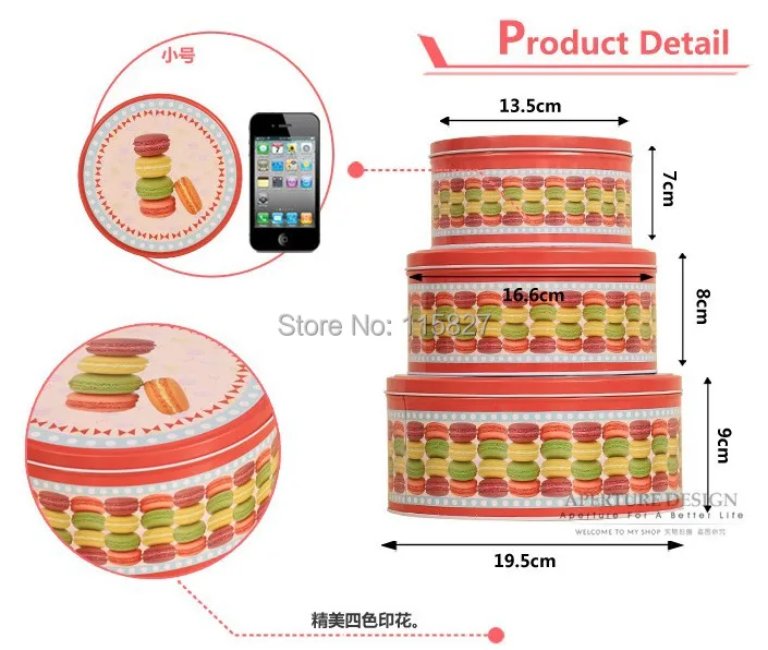 Бесплатная доставка! новый дизайн Японии Стиль круглый металлический корпус 3 шт./компл. Макарон железный ящик торт контейнер олова случай