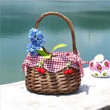 Willow Wicker Picnic Basket Shopping Hamper and Handle Handmade Rattan Storage Steamed Cassette