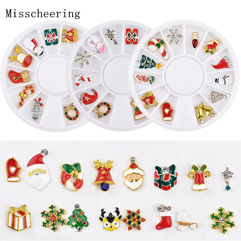 

New 1box Christmas 3D Alloy Jewelry Nail Art Decorations Mixed Snow Designs Charm Rhinestones Gems Manicure Books Accessory