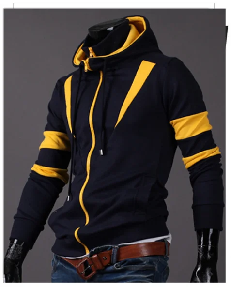 

Mr.nut stitching fashion color matching double zipper Korean men's slim hooded casual hoodie