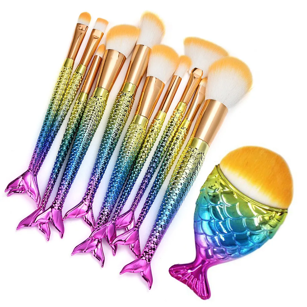 

11PCS Make Up Foundation Brushes Set Eyebrow Eyeliner Powder Brush Cosmetic Concealer Professional EyeShadow Fish tail Brushes