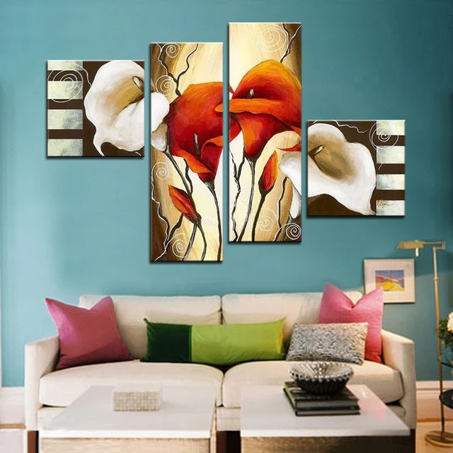 pt142 b2 Small Parlor Drawing room Modern Oil 4 Panels
