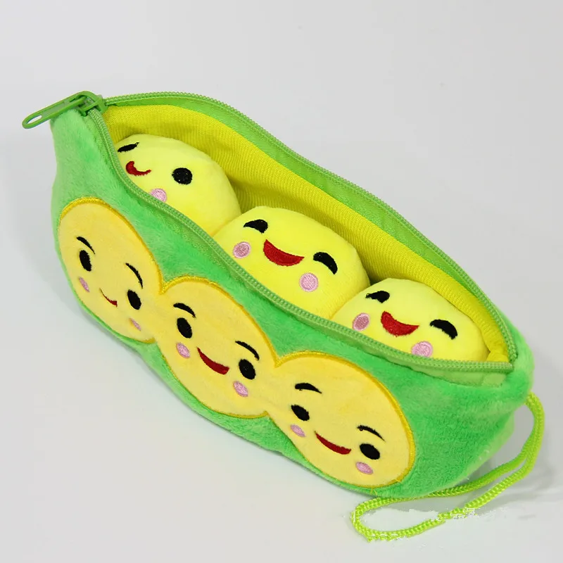 25cm Long Green Pea Cartoon Cute Plush Mini Face Soft Doll Stuffed Animals Plush Purse Pen Bag Coin Money Bag Edamame Pencil Bag