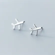 925 пробы серебряные серьги-гвоздики с самолетом и самолетом женские с яркими фианитами ювелирные изделия ручной работы