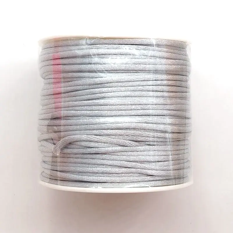 Silver Chenkai 2 мм 50 м/рулон 14 цветов из нейлона атласа шнур китайские узлы шелковистая Макраме Веревка Детское Зубное кольцо для ребенка бусы ожерелье браслет - Цвет: Silver