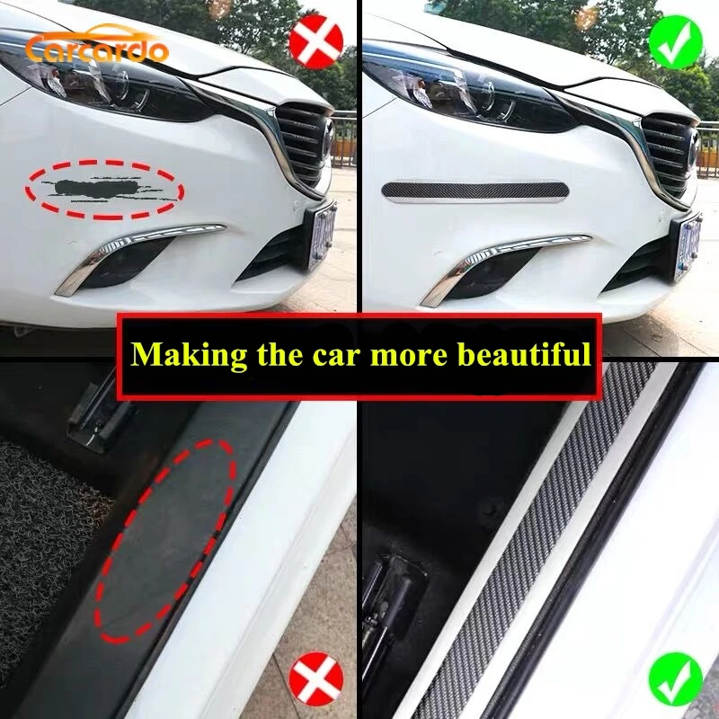  Carcardo 3D Carbon Fiber Protector Strip Car Bumper Strip Protector Chrome Door Sill Sticker Rubber