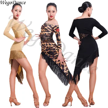 

new Latin dance shoulder fringes latin competition dress for women fringe leotard freeshipping