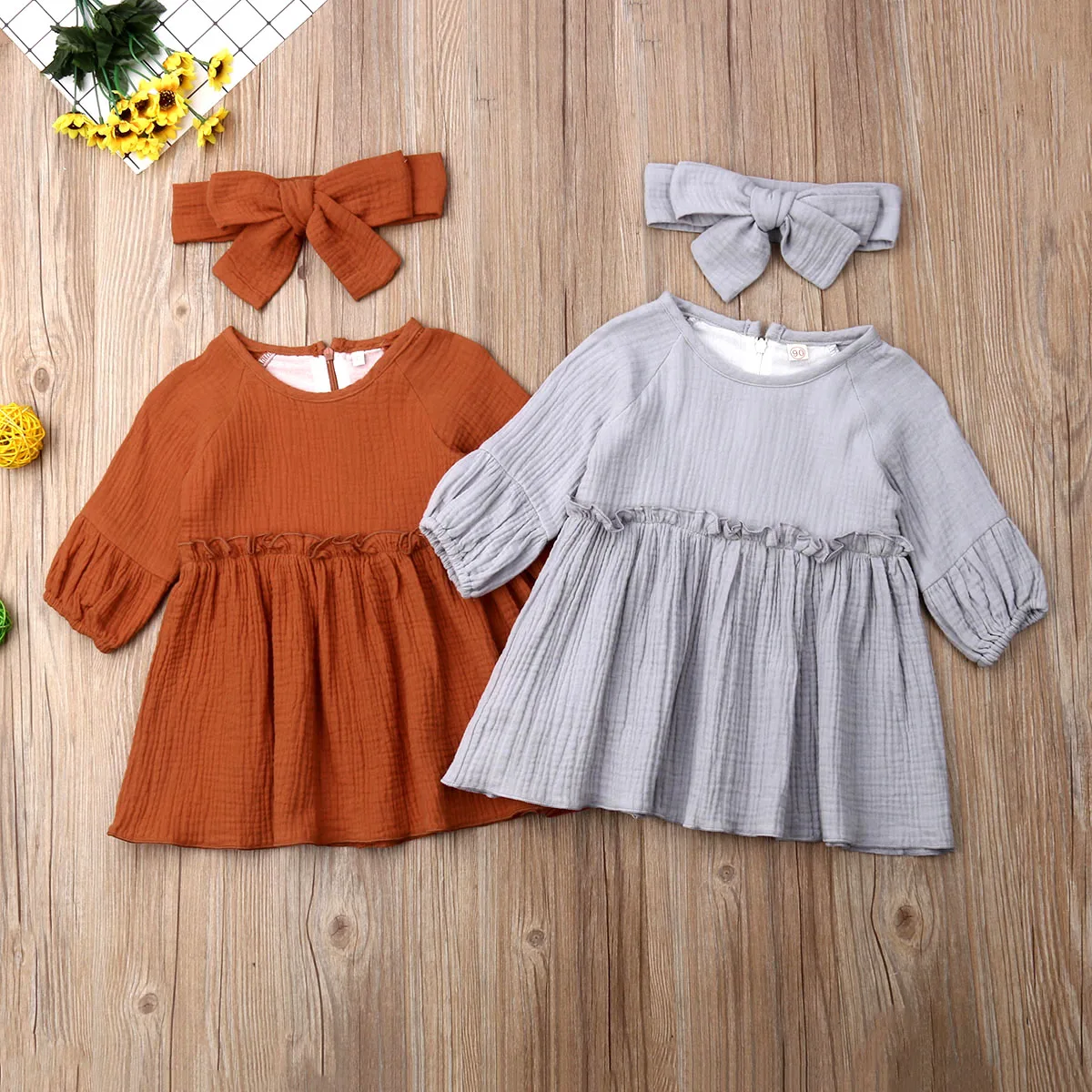 

Kids Baby Girls Summer Casual Clothes Sleeveless Cotton & Linen Solid with Knot at Shoulder Infant Dresses