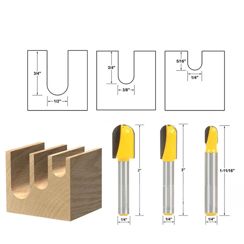 3 Bit Core Box Router Bit Set 1/4" Shankin Drill Bits from Tools on