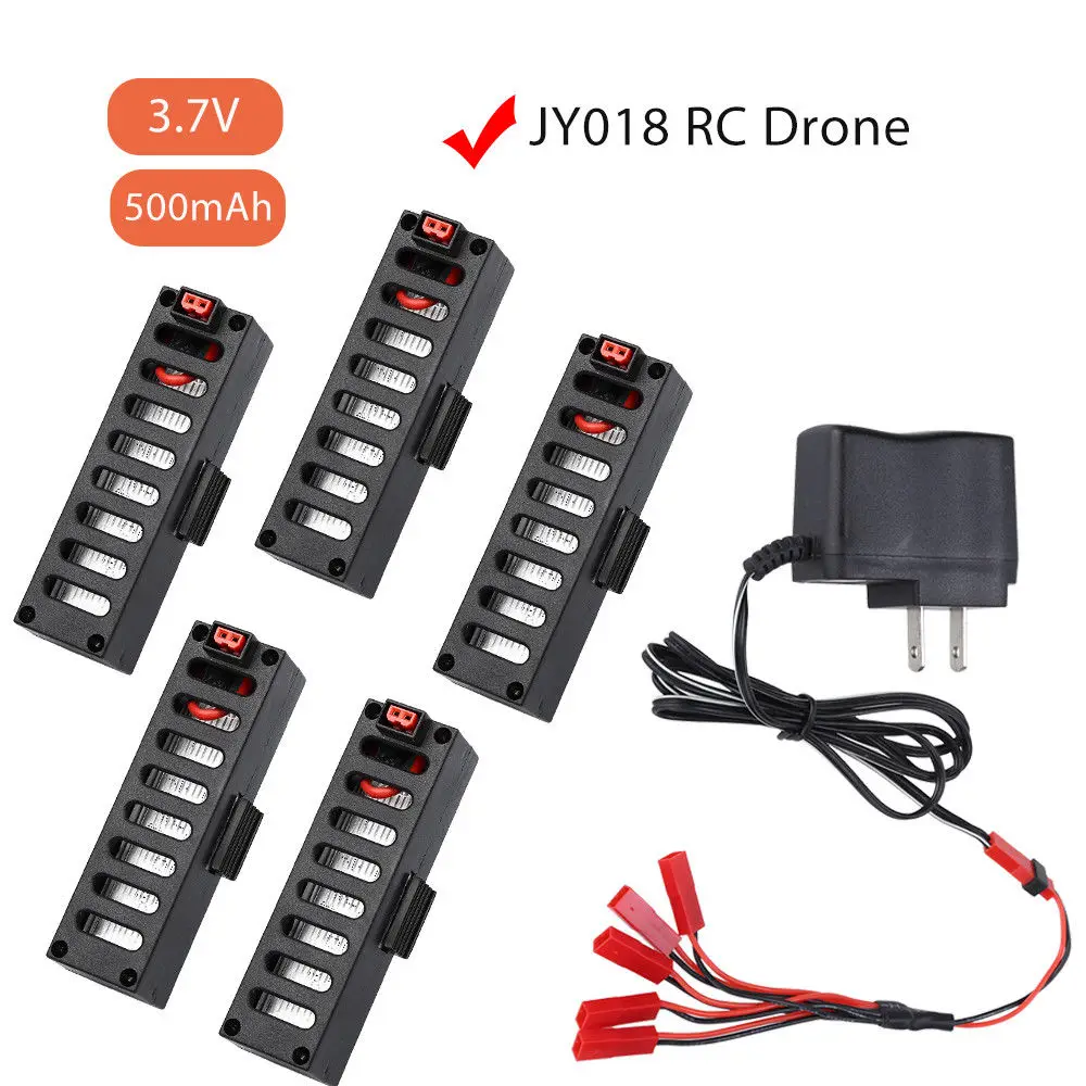 

TOMLOV 5 x 3.7V 500mAh Li-Po Rechargeable Battery + Charging Plug + 1v5 Cable For JY018 RC Drone