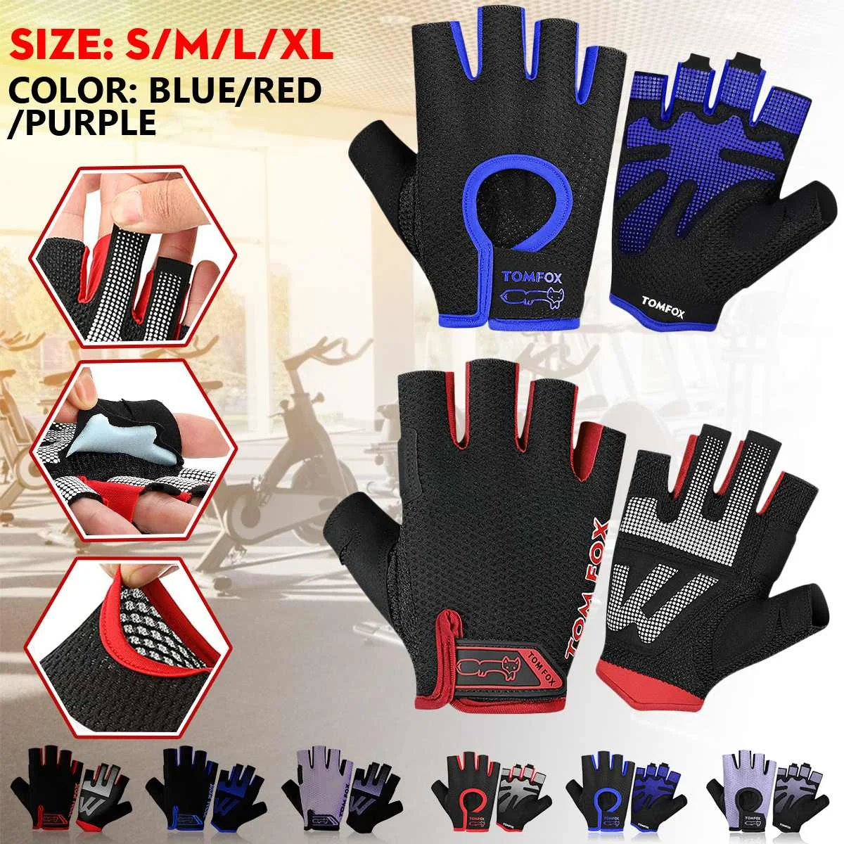 

Universal Motorcycle Bike Gym Fitness Gloves Power Weight Lifting Women Men Finger Hand Protector Gloves