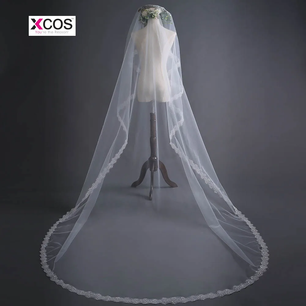 Cheap 3M Long Cathedral Wedding Veils 2018 New Ivory Tulle Lace