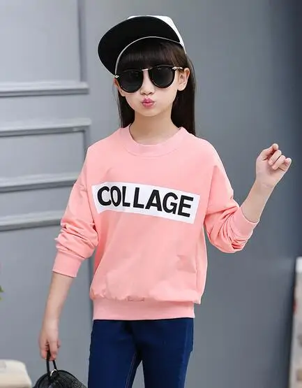 

2023 Winter Children's Clothes Letters Long Sleeve Cotton Round Neck Baby Girl Pullovers T-shirts For Girls Kids T-shirt Tops