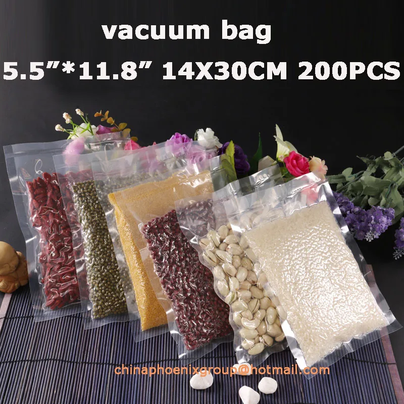 14*30cm 200Pcs/ Lot Clear Open Top Vacuum Heat Seal Pack Bag Vacuum QS