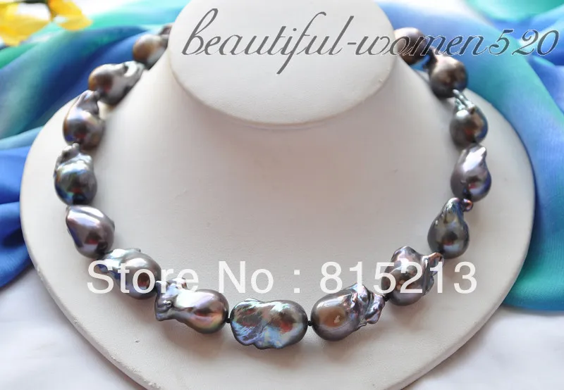 

FREE SHIPPING>@@> N735 BLACK BAROQUE KESHI REBORN PEARL NECKLACE