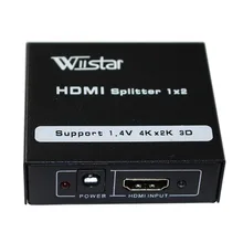 Wiistar Бесплатная доставка, 1 шт. полный HD1080p HDMI splitter 1X2 с источника питания HDMI 1 вход 2 выхода для HDTV 1080 P Vedio