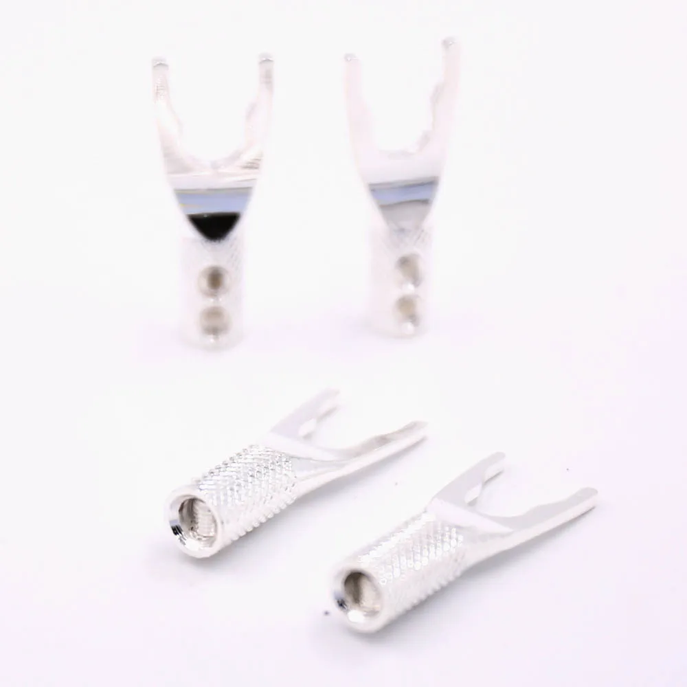 Banhado a Prata Conector do Adaptador Áudio Puro Cobre y Spade Speaker Plugs Garfo Parafuso 8 Pcs - Image 6