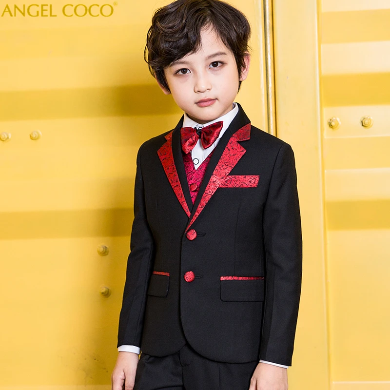 

5 Piece Suit Trousers Vest Shirt Bow Tie Boys Suits For Weddings Costume Garcon Vestiti Bambina Cerimonia Communion Boys Prom