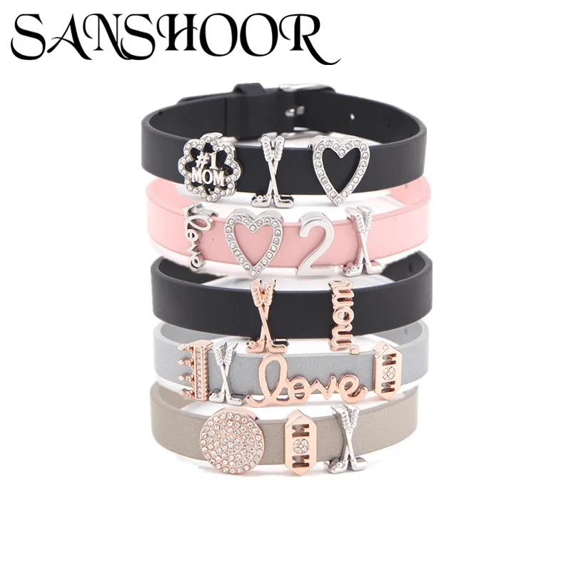 

Dropshipping SANSHOOR Jewelry 10mm Colorful Leather Bracelet with Sport Activity Golf Series Crystal Round Slide Charms as Gift